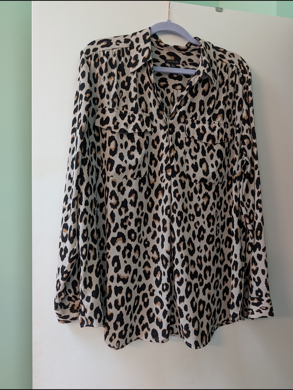 Ann Taylor Leopard Print Long Sleeve Women's Blouse - Cream/Black/Brown